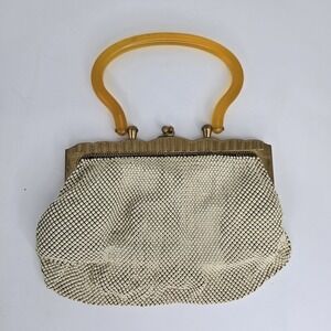 Vintage WHITING DAVIS BAG Metal MESH Bakelite Handle Purse Kisslock Signed
